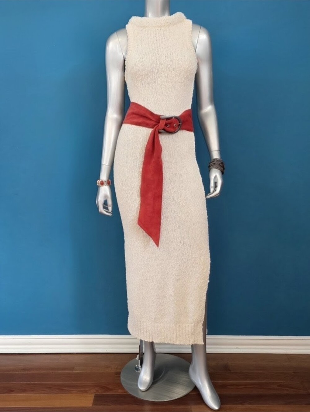 ๐๏ธ๐ ARRANGE Boucle Open Knit Racer Neckline Maxi Dress in Off White // (NWT) - Picture 6 of 16